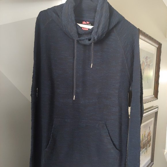 Navy Funnel Neck Shaggy Tweed type stitch Zara Large - Picture 2 of 7